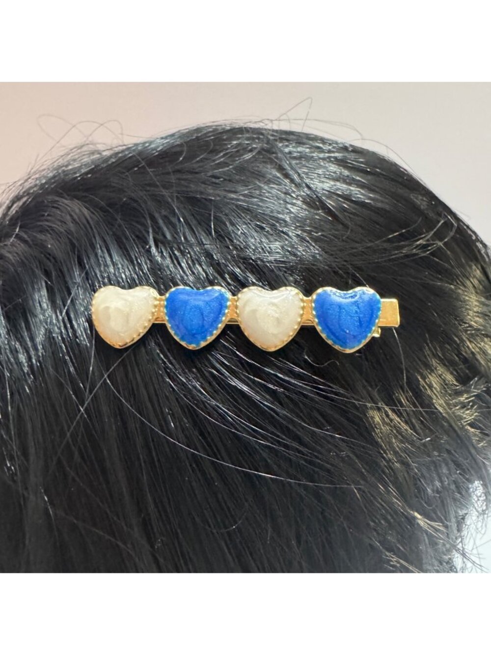 Heart Shaped Blue White Gold Hair Clip Barrette Accessory